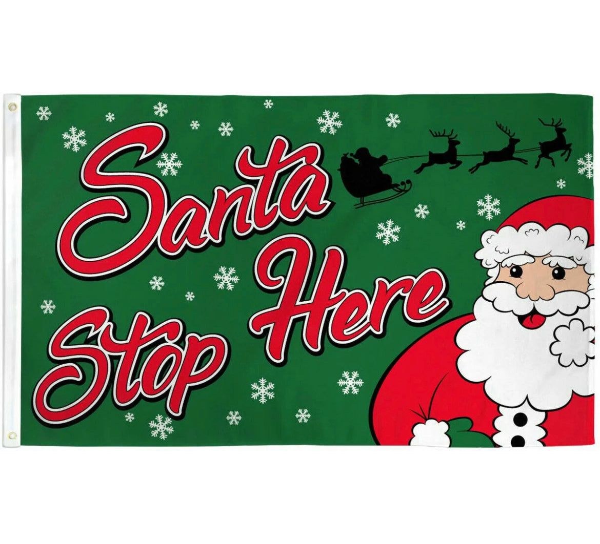 Santa Stop Here Flag 3x5ft Merry Christmas Outdoor Flag Xmas Decor Santa Claus